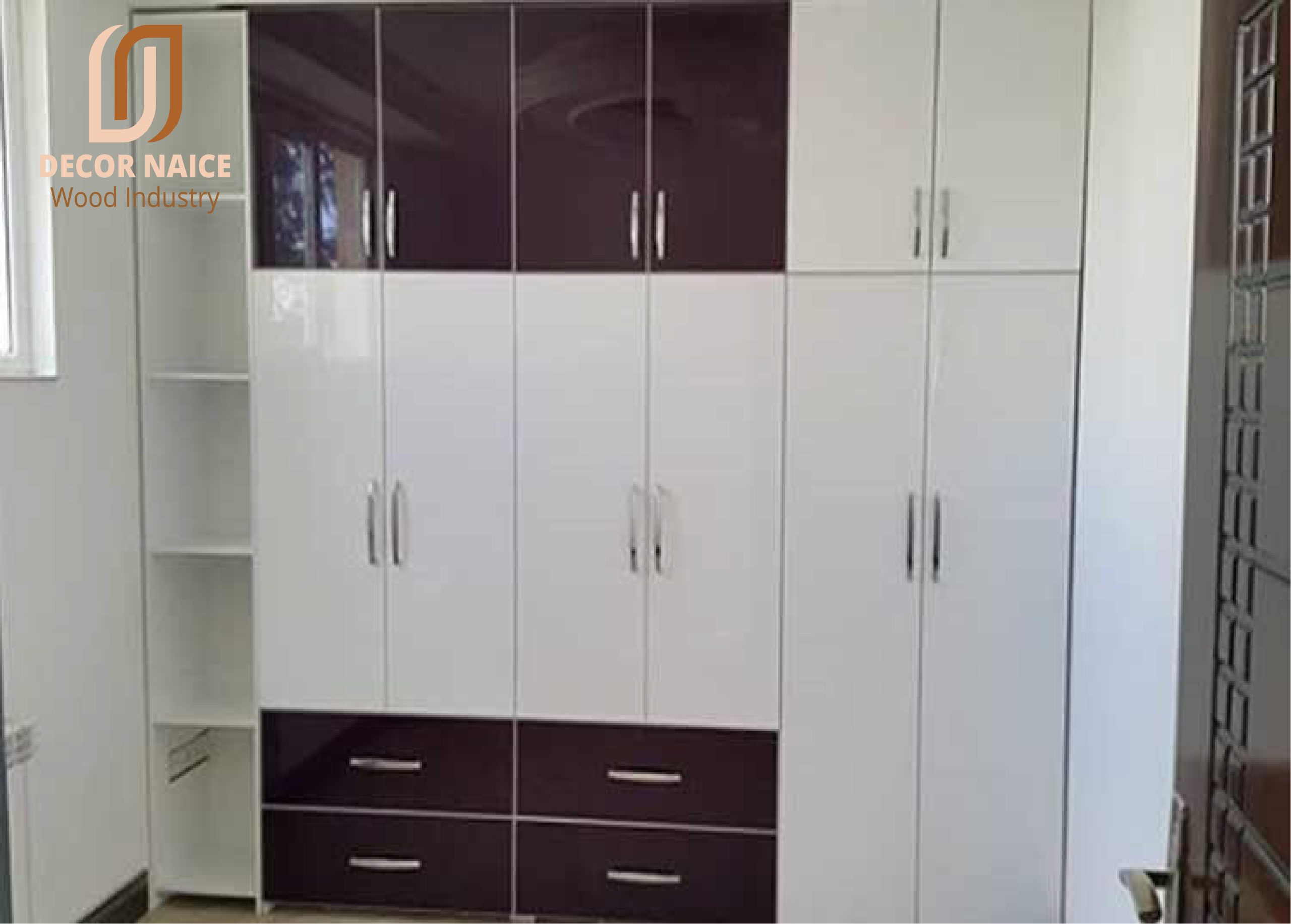 کمد دیواری دورنگ با کتابخانه